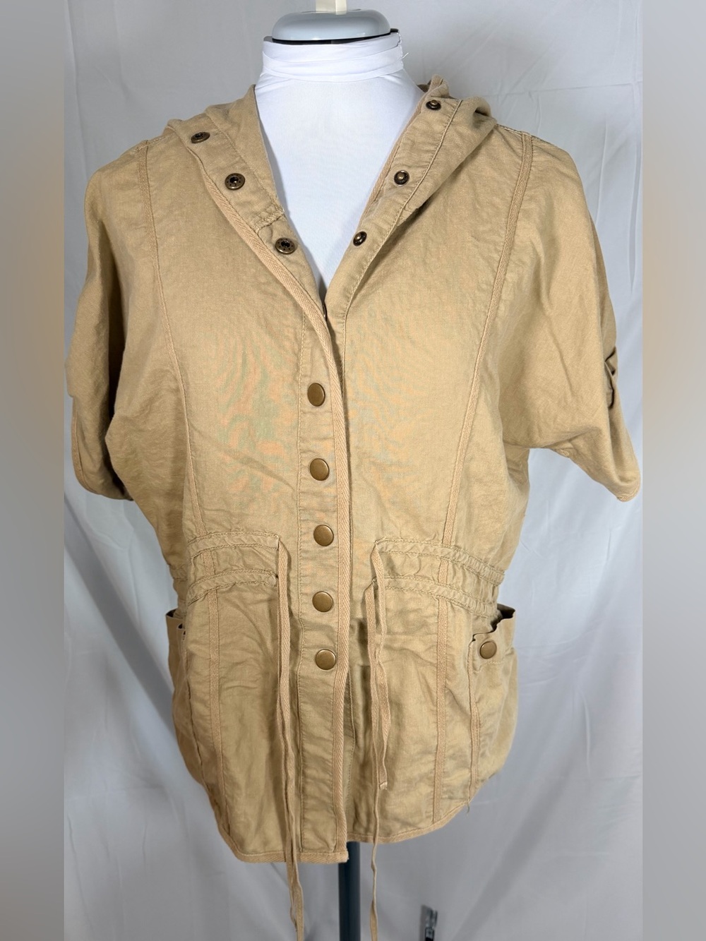 Free People lightweight linen-cotton utility jacket hooded